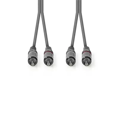 Nedis COTH24200GY15 sztereo audio kábel, 2x RCA dugó, 2x RCA dugó, Nikkelezett, 1,50 m, rugalmas – 2. kép