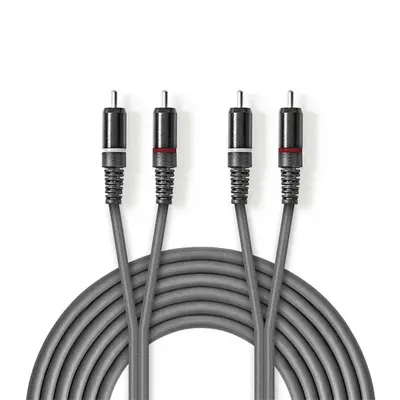 Nedis COTH24200GY30 sztereo audio kábel, 2x RCA dugó, 2x RCA dugó, Nikkelezett, 3 m, rugalmas