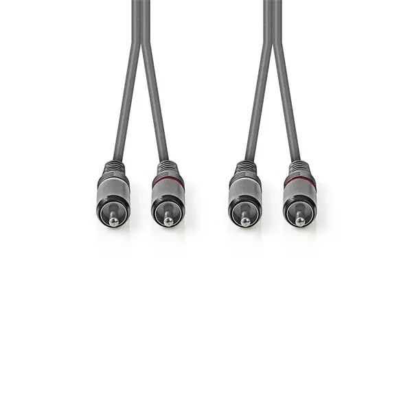 Nedis COTH24200GY50 sztereo audio kábel, 2x RCA dugó, 2x RCA dugó, Nikkelezett, 5 m, rugalmas – 2. kép