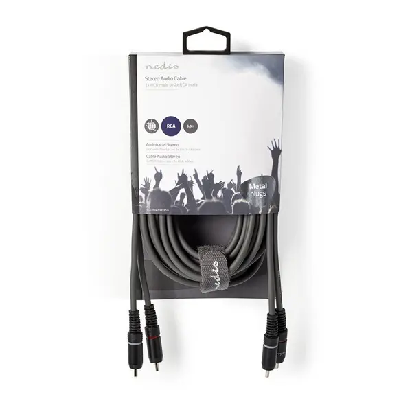 Nedis COTH24200GY50 sztereo audio kábel, 2x RCA dugó, 2x RCA dugó, Nikkelezett, 5 m, rugalmas – 3. kép
