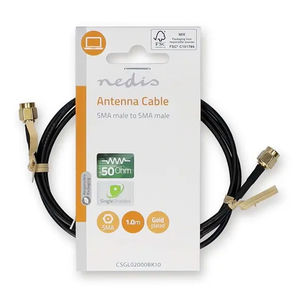 Nedis CSGL02000BK10 SMA kábel, aranyozott, 50 Ohm, árnyékolt, 1m