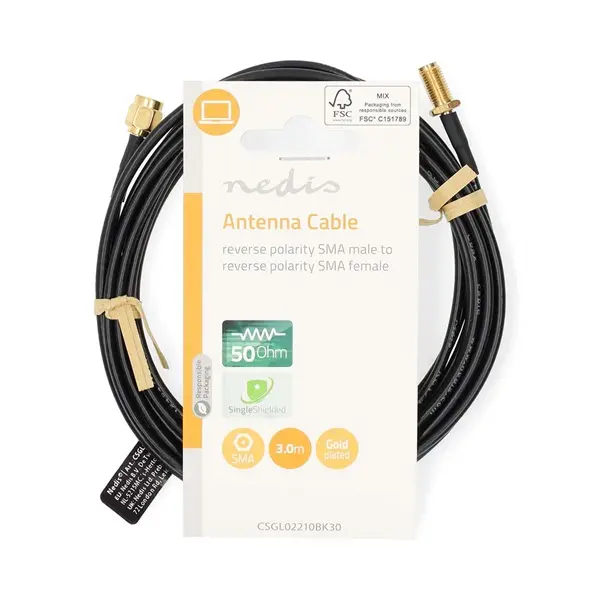 Nedis CSGL02210BK30 SMA kábel, RP SMA férfi, RP SMA női, Aranyozott, 50 Ohm, Egyetlen árnyékolt, 3,00 m, kerek – 3. kép