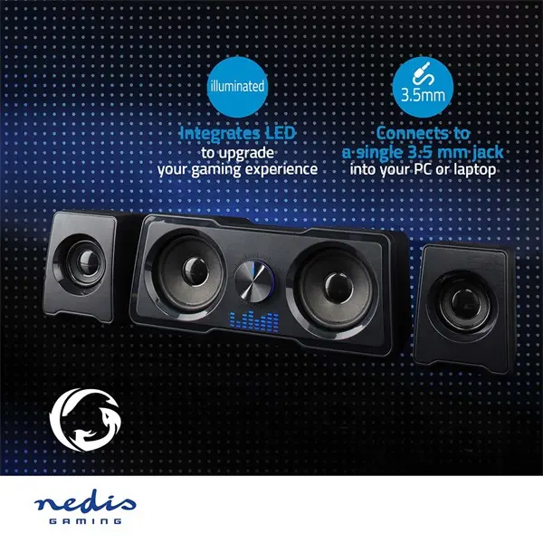 Nedis GSPR21022BK gamer hangszóró készlet, csatornák: 2.2, USB tápellátás, 3,5 mm jack, 48 W, LED, hangerőszabályozó – 7. kép