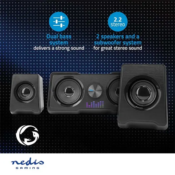 Nedis GSPR21022BK gamer hangszóró készlet, csatornák: 2.2, USB tápellátás, 3,5 mm jack, 48 W, LED, hangerőszabályozó – 8. kép