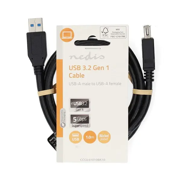 Nedis CCGL61010BK10 USB3.2 toldó / hosszabító kábel, USB A dugó, USB-A aljzat, 5 Gbps, 1m, (USB3.1, USB3.0, USB2.0) – 3. kép