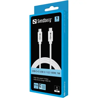SANDBERG USB-C tartozék, USB-C>C USB 3.1 G2 100W, 1M – 2. kép