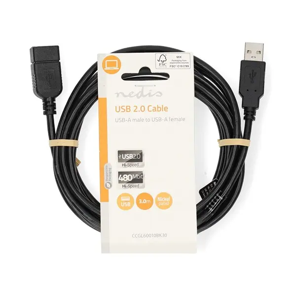 Nedis CCGL60010BK30 USB hosszabító / toldó kábel, USB 2.0 | USB-A dugó USB-A hüvely 480 Mbps, 3m – 3. kép