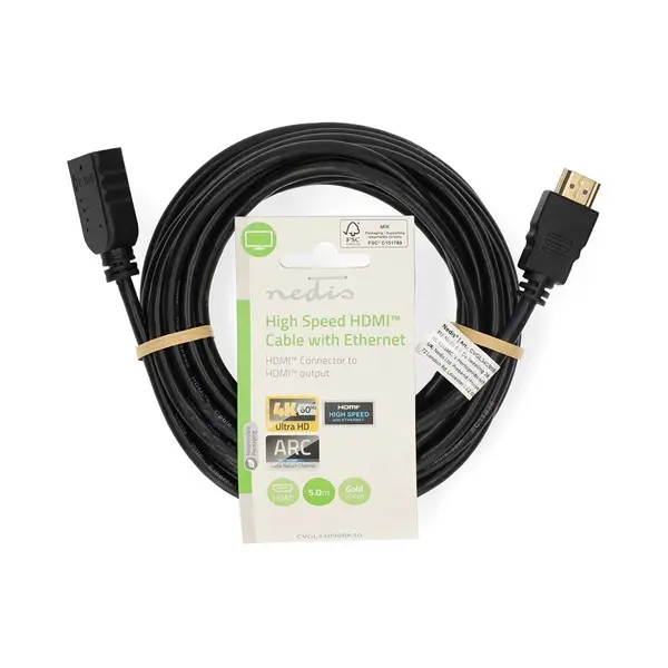 Nedis CVGL34096BK50 ultra HD HDMI hosszabbító (toldó) kábel, HDMI dugó - aljzat, 4K@60Hz, ARC, 10,2 Gbps, 5 m – 3. kép