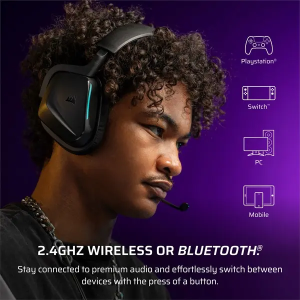 CORSAIR Vezeték Nélküli Headset, VOID v2 Wireless Gaming Headset, Dolby Atmos, carbon – 2. kép