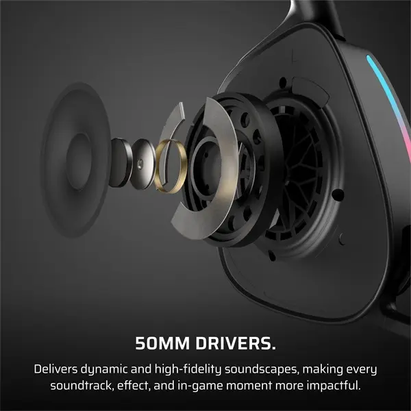 CORSAIR Vezeték Nélküli Headset, VOID v2 Wireless Gaming Headset, Dolby Atmos, carbon – 3. kép
