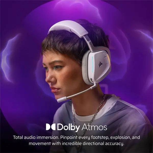 CORSAIR Vezeték Nélküli Headset, VOID v2 Wireless Gaming Headset, Dolby Atmos, fehér – 3. kép