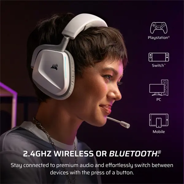 CORSAIR Vezeték Nélküli Headset, VOID v2 Wireless Gaming Headset, Dolby Atmos, fehér – 4. kép