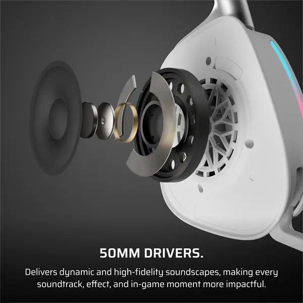 CORSAIR Vezeték Nélküli Headset, VOID v2 Wireless Gaming Headset, Dolby Atmos, fehér – 5. kép