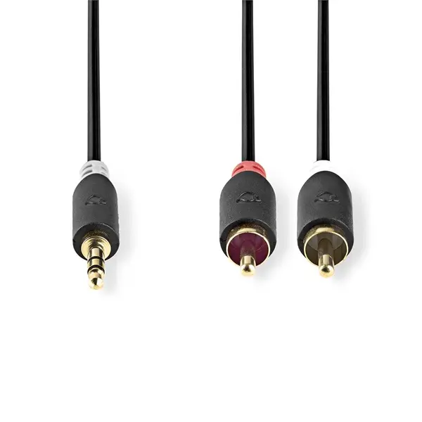 Nedis CABW22200AT50 sztereo audió kábel 3,5mm sztereo jack - 2x RCA, Aranyozott, 5 m – 2. kép