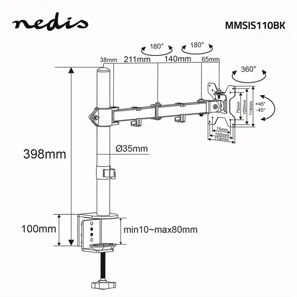 Nedis MMSIS110BK asztali monitor tartó konzol / állvány | 15-32" | 75x75 / 100x100 – 5. kép