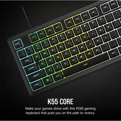 CORSAIR Vezetékes Billentyűzet Gaming, K55 CORE RGB, Médiavezérlő gombok, Cseppálló, US, fekete – 2. kép