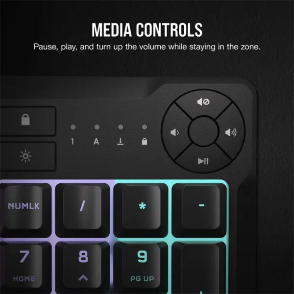 CORSAIR Vezetékes Billentyűzet Gaming, K55 CORE RGB, Médiavezérlő gombok, Cseppálló, US, fekete – 3. kép