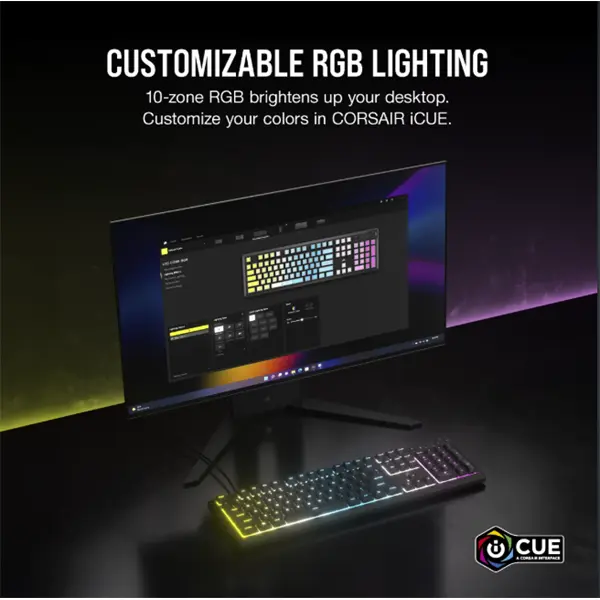 CORSAIR Vezetékes Billentyűzet Gaming, K55 CORE RGB, Médiavezérlő gombok, Cseppálló, US, fekete – 5. kép