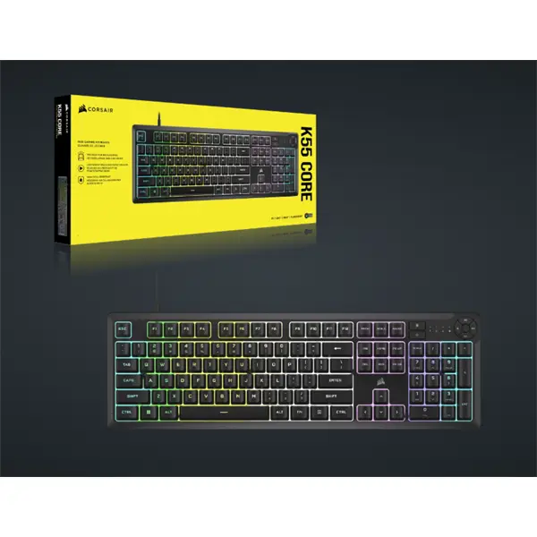 CORSAIR Vezetékes Billentyűzet Gaming, K55 CORE RGB, Médiavezérlő gombok, Cseppálló, US, fekete – 7. kép