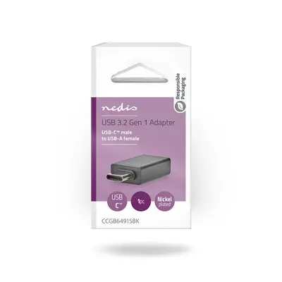 Nedis CCGB64915BK USB-C - USB-A adapter, USB C dugó - USB A aljzat, 5 Gbps, OTG