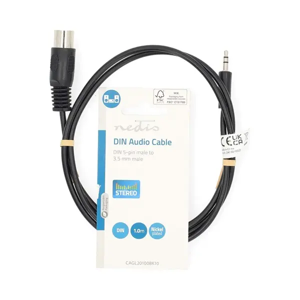 Nedis CAGL20100BK10 audio kábel 5p DIN dugó - 3,5mm szereo jack dugó, hossz 1m – 3. kép