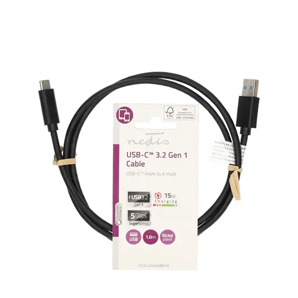 Nedis CCGL61600BK10 USB kábel, USB 3.2 Gen 1, USB-A dugó - USB-C dugó, 15 W | 5 Gbps, 1 m – 3. kép