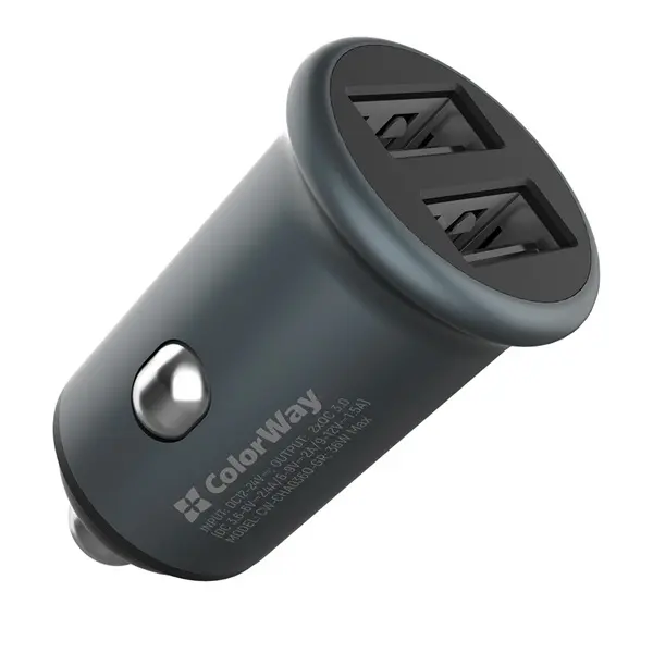 COLORWAY Autós töltő, CW-CHA036Q-GR 2USB Quick Charge 3.0 (36W) szürke – 2. kép