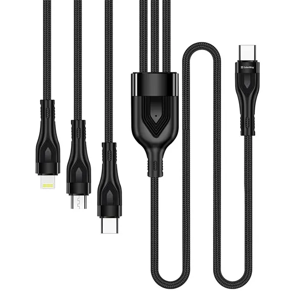 COLORWAY Kábel Type-C CW-CBPDU3060-BK, 3B1 (Lightning+MicroUSB+Type-C) 3.0A (PD60W adatok) 1.2 fekete – 2. kép