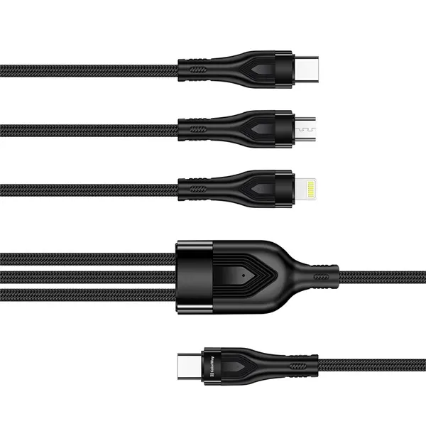COLORWAY Kábel Type-C CW-CBPDU3060-BK, 3B1 (Lightning+MicroUSB+Type-C) 3.0A (PD60W adatok) 1.2 fekete – 5. kép