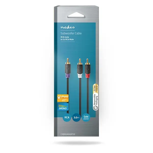 Nedis CABW24000AT30 RCA dugó - 2x RCA dugó, mélynyomó kábel, 3m – 4. kép