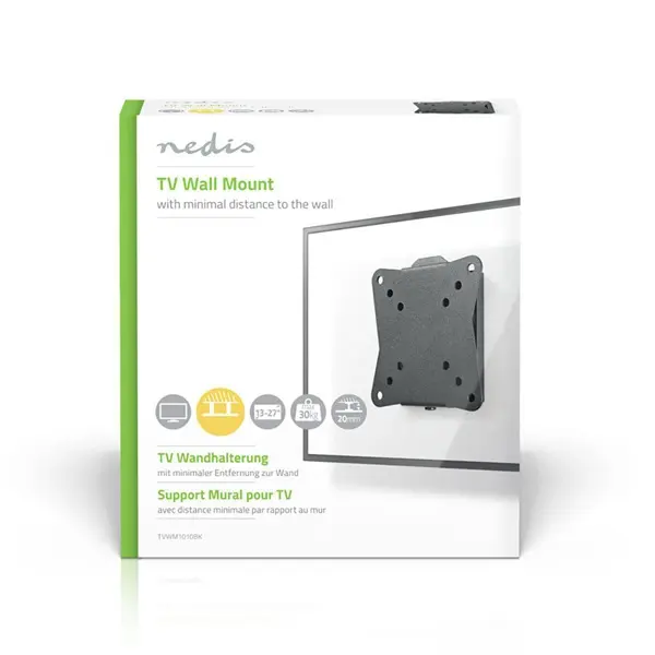 Nedis TVWM1010BK LCD TV / monitor fali tartó konzol, 13-27", max. teherbírás 30 kg, faltáv:20mm, acél – 3. kép