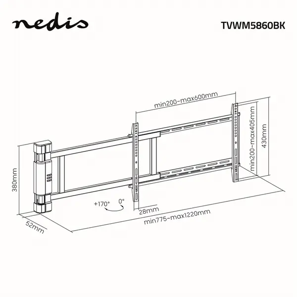 Nedis TVWM5860BK LCD TV / monitot motoros fali tartó konzol, 32-75", max. teherbírás 60 kg, faltáv:56mm, távirányító – 8. kép
