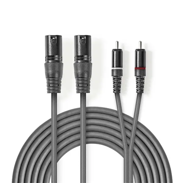 Nedis COTH15210GY15 unbalanced/aszimmetrikus félprofi XLR audio kábel, 2x XLR 3 tűs dugó - 2x RCA dugó, 1,5m