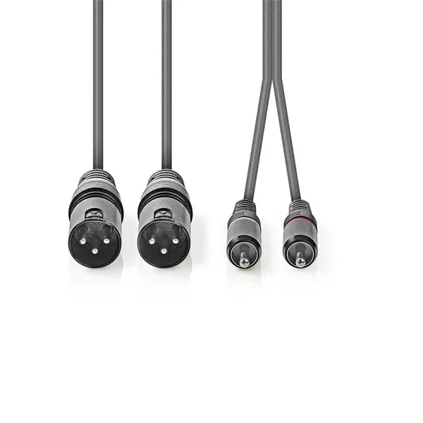 Nedis COTH15210GY15 unbalanced/aszimmetrikus félprofi XLR audio kábel, 2x XLR 3 tűs dugó - 2x RCA dugó, 1,5m – 2. kép