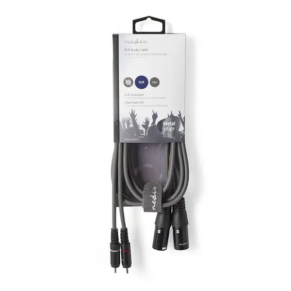 Nedis COTH15210GY15 unbalanced/aszimmetrikus félprofi XLR audio kábel, 2x XLR 3 tűs dugó - 2x RCA dugó, 1,5m – 3. kép