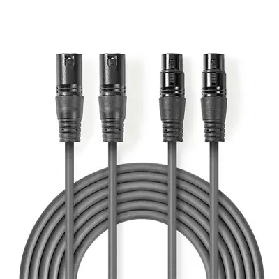 Nedis COTH15030GY15 balanced/szimmetrikus félprofi XLR audio kábel, 2 x XLR 3p dugó - 2 x XLR 3p aljzat, 1.5m, rugalmas