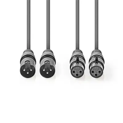 Nedis COTH15030GY15 balanced/szimmetrikus félprofi XLR audio kábel, 2 x XLR 3p dugó - 2 x XLR 3p aljzat, 1.5m, rugalmas – 2. kép