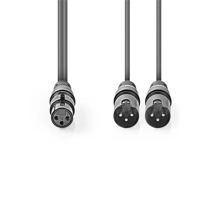 Nedis COTH15020GY15 balanced/szimmetrikus félprofi XLR audio kábel, XLR 3p aljzat - 2 x XLR 3p dugó, 1.5m, rugalmas