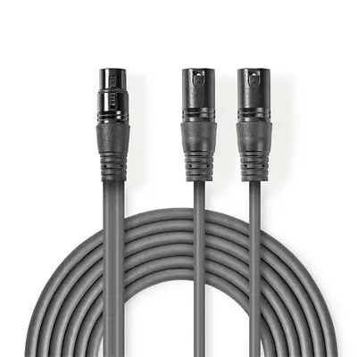Nedis COTH15020GY15 balanced/szimmetrikus félprofi XLR audio kábel, XLR 3p aljzat - 2 x XLR 3p dugó, 1.5m, rugalmas – 2. kép