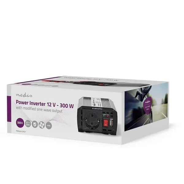 Nedis PIM30012FGY 12V DC - 230V AC inverter, 300W, csatlakozás: szivargyújtós, akku csipesz – 5. kép
