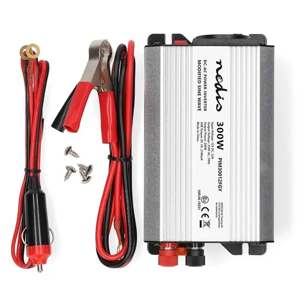 Nedis PIM30012FGY 12V DC - 230V AC inverter, 300W, csatlakozás: szivargyújtós, akku csipesz – 6. kép