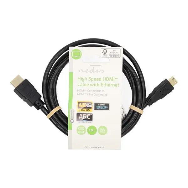 Nedis CVGL34500BK15 mini HDMI - HDMI kábel, 4K@30Hz, 10,2 Gbps, 1,5m – 3. kép