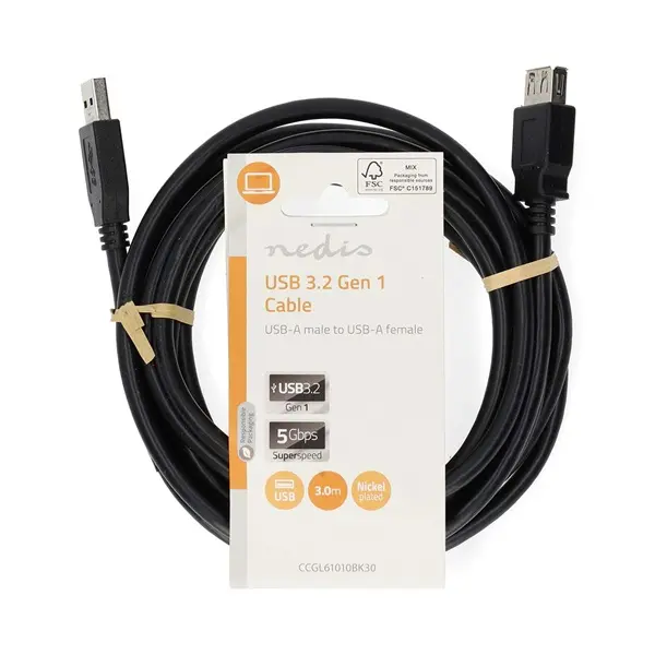 Nedis CCGL61010BK30 USB3.2 toldó / hosszabító kábel, USB A dugó - USB-A aljzat, 5 Gbps, 3m, (USB3.1, USB3.0, USB2.0) – 3. kép