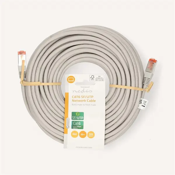 Nedis CCGL85220GY200 UTP / FTP Cat6 patch kábel, RJ45 aranyozott érintkezők, 10/100/1000 Mbit/s, hossz 20m