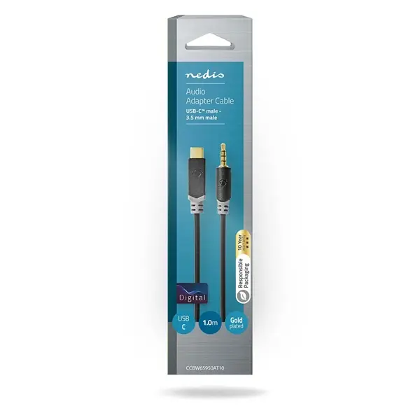Nedis CCBW65950AT10 USB-C (USB C) dugó - 3,5 mm sztereo jack dugó kábel, aranyozott csatlakozók, 1m – 3. kép