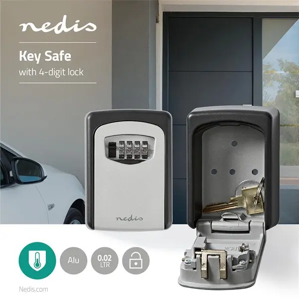 Nedis KEYCC01GY számzáras kulcs széf (kulcsszéf), beltéri és kültéri használatra