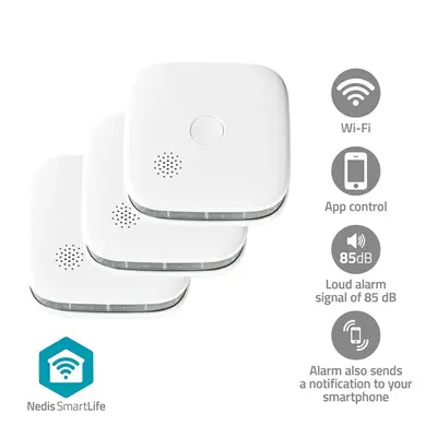Nedis WWIFIDS21WT3 WIFI füst érzékelő EN 14604, Érzékelő életciklusa: 10 év, 3db/csomag