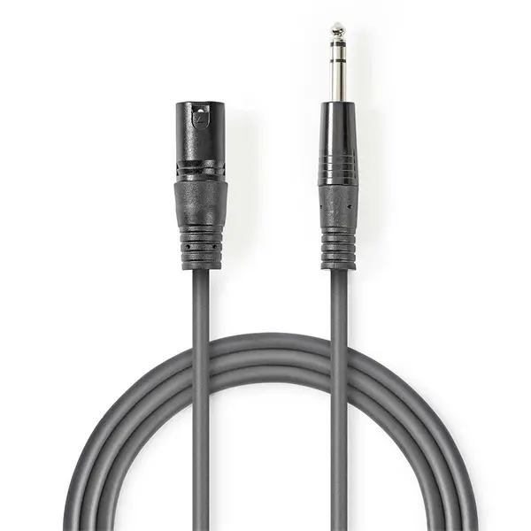 Nedis COTH15100GY15 balanced/szimmetrikus félprofi audio kábel, 6,35mm sztereo jack dugó - 3p XLR dugó, hossz 1,5m – 2. kép