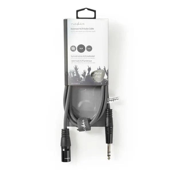 Nedis COTH15100GY15 balanced/szimmetrikus félprofi audio kábel, 6,35mm sztereo jack dugó - 3p XLR dugó, hossz 1,5m – 3. kép