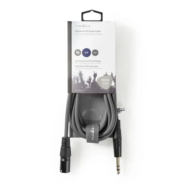 Nedis COTH15100GY30 balanced/szimmetrikus félprofi audio kábel, 6,35mm sztereo jack dugó - 3p XLR dugó, hossz 3m – 3. kép